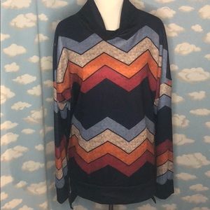 Chevron Striped long sleeve cowl neck top Navy, Red, Orange‎ Size Large